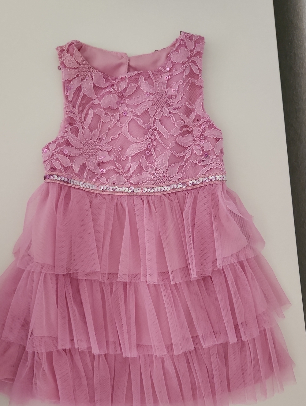 Girls Pink Lace & Tiered Tulle Party Dress